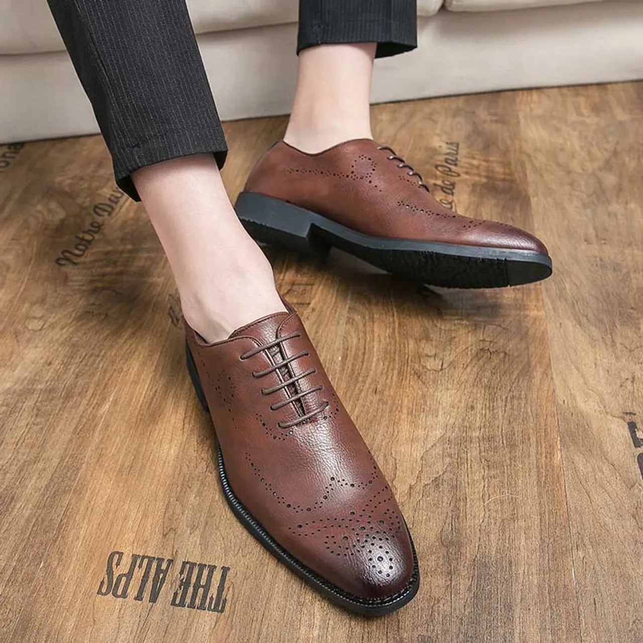 Brown retro brogue oxford dress shoe 2158