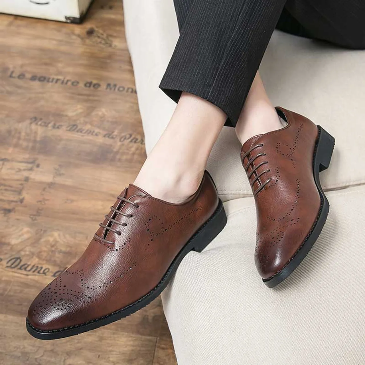 Brown retro brogue oxford dress shoe 2158