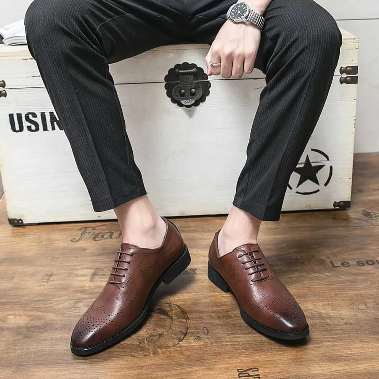 Brown retro brogue oxford dress shoe 2158