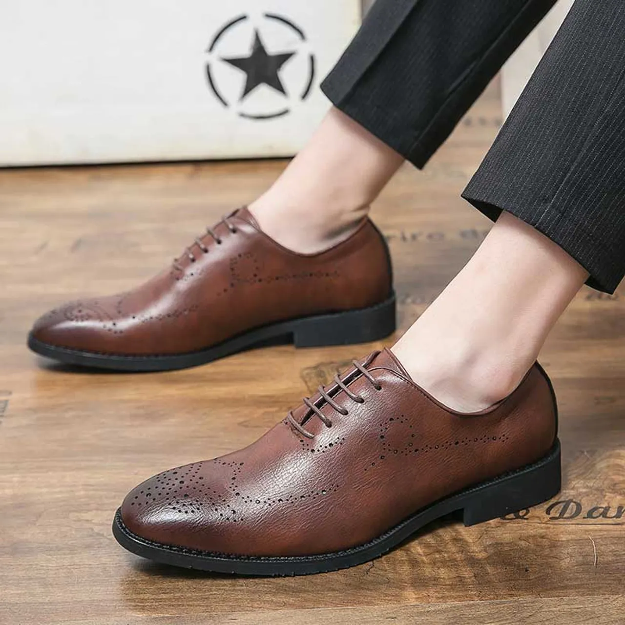 Brown retro brogue oxford dress shoe 2158