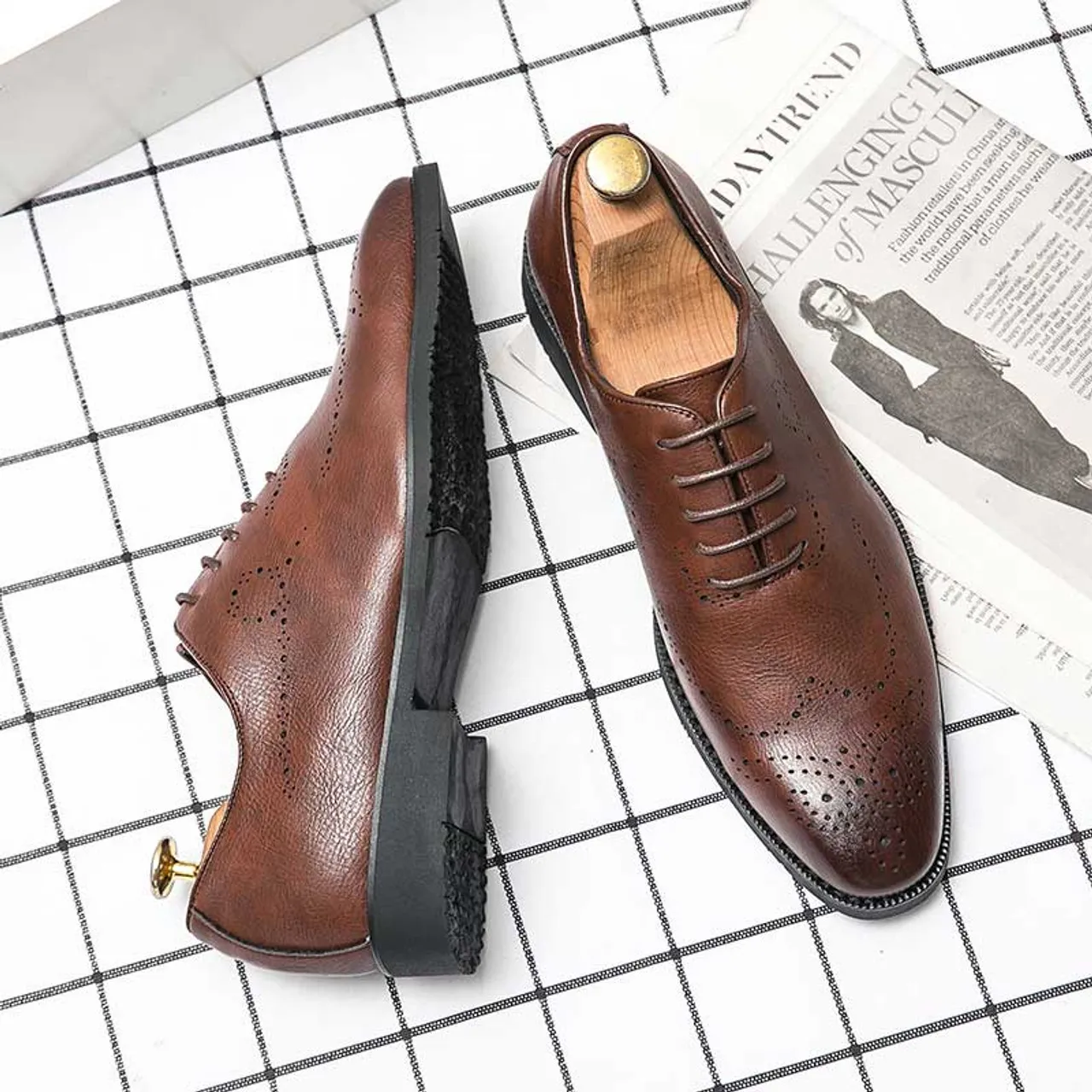 Brown retro brogue oxford dress shoe 2158