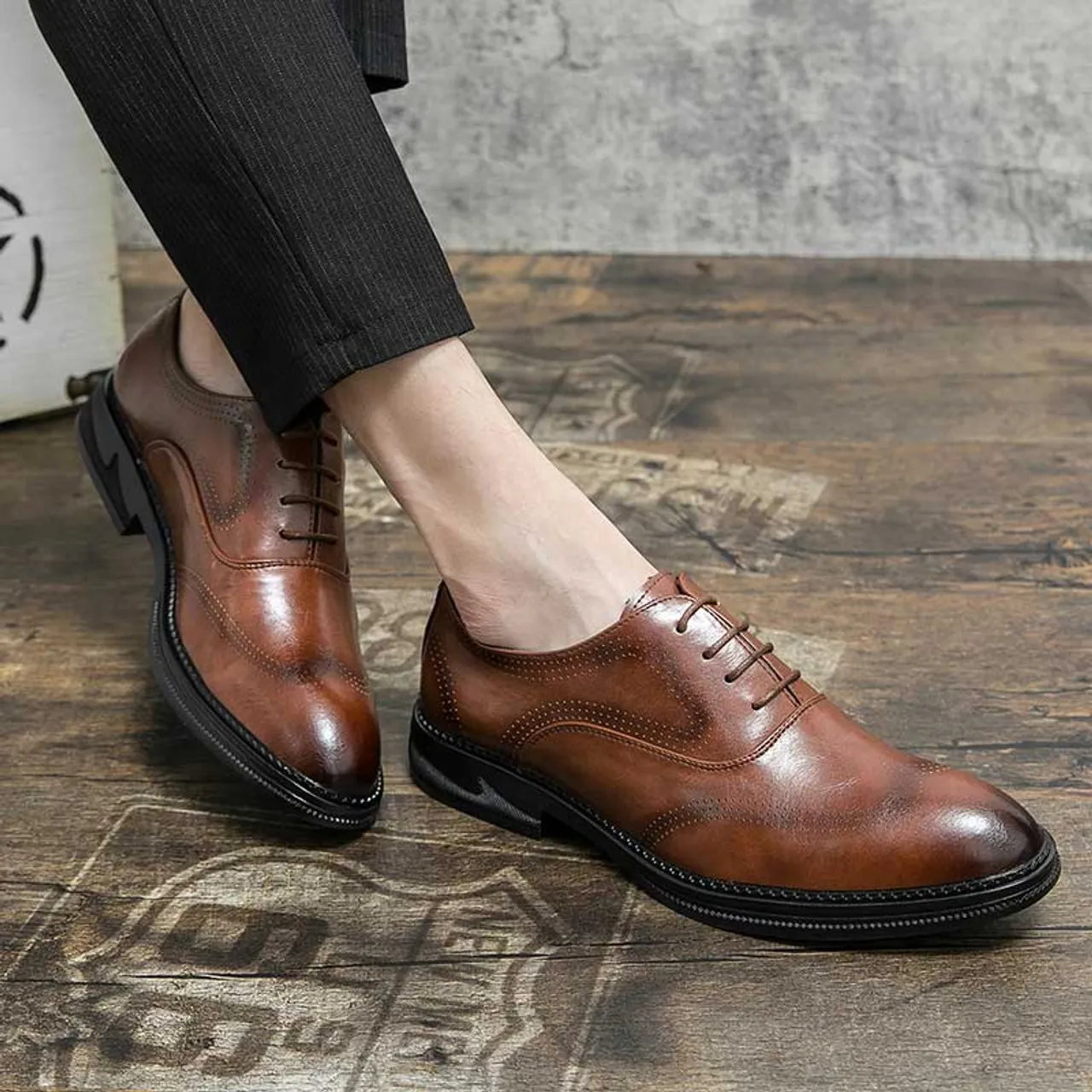 Brown retro brogue oxford dress shoe 2583