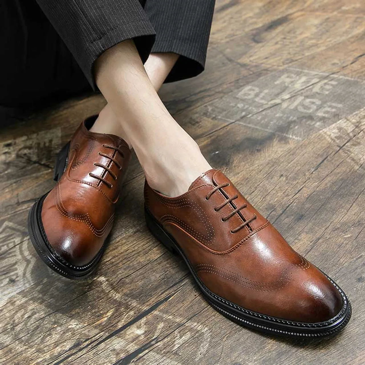 Brown retro brogue oxford dress shoe 2583