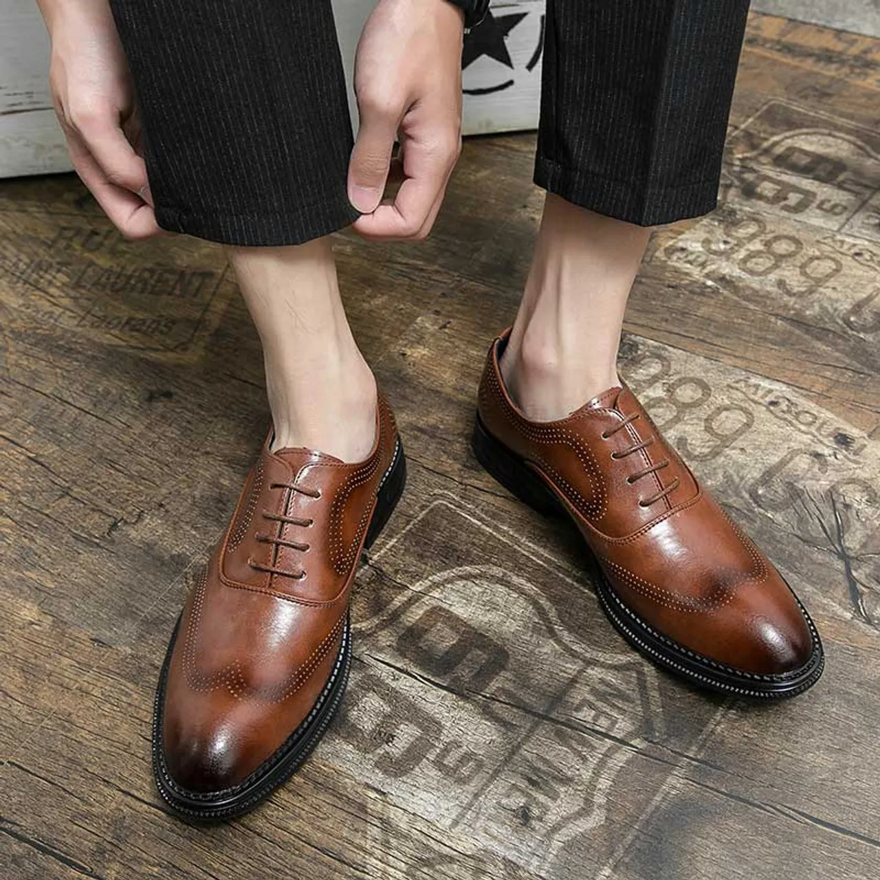 Brown retro brogue oxford dress shoe 2583