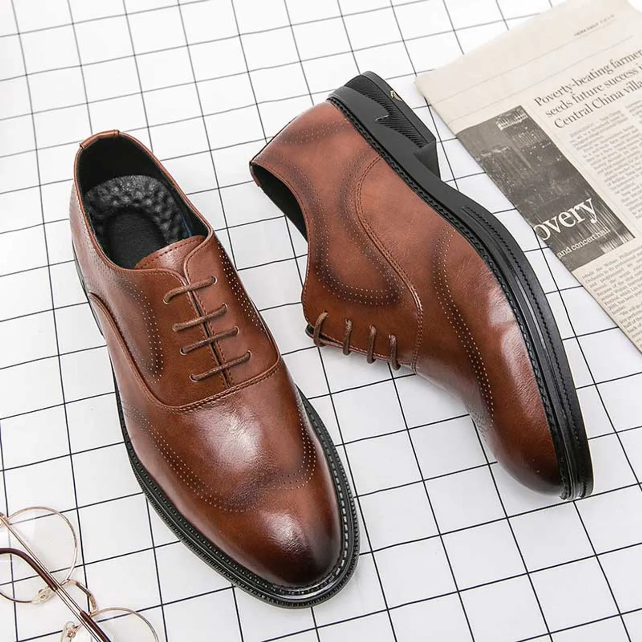 Brown retro brogue oxford dress shoe 2583