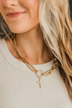 Chasing Charm Cross Necklace- Gold