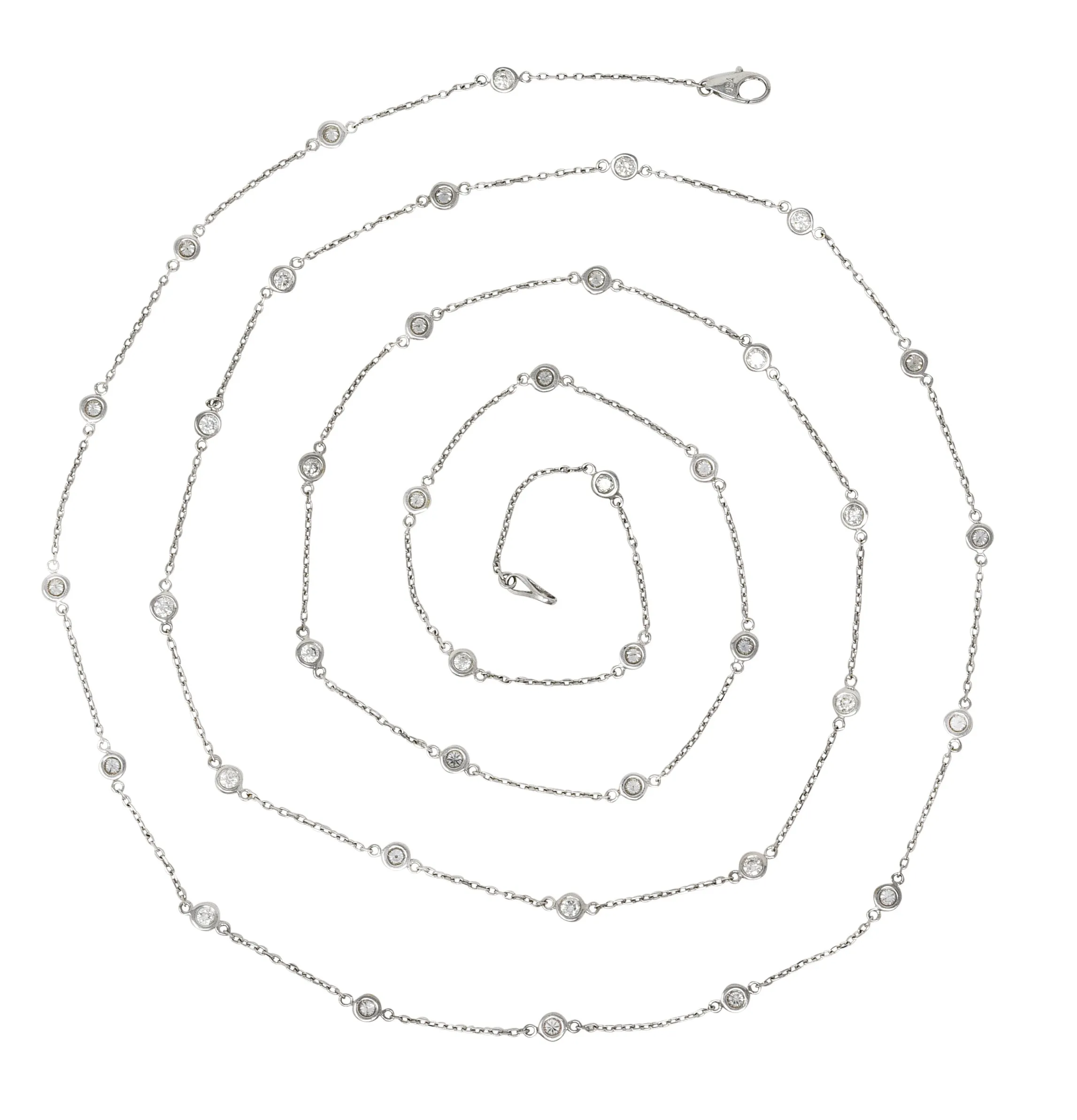 Contemporary 2.60 CTW Diamond 18 Karat White Gold By The Yard 41 IN Long Station Necklace