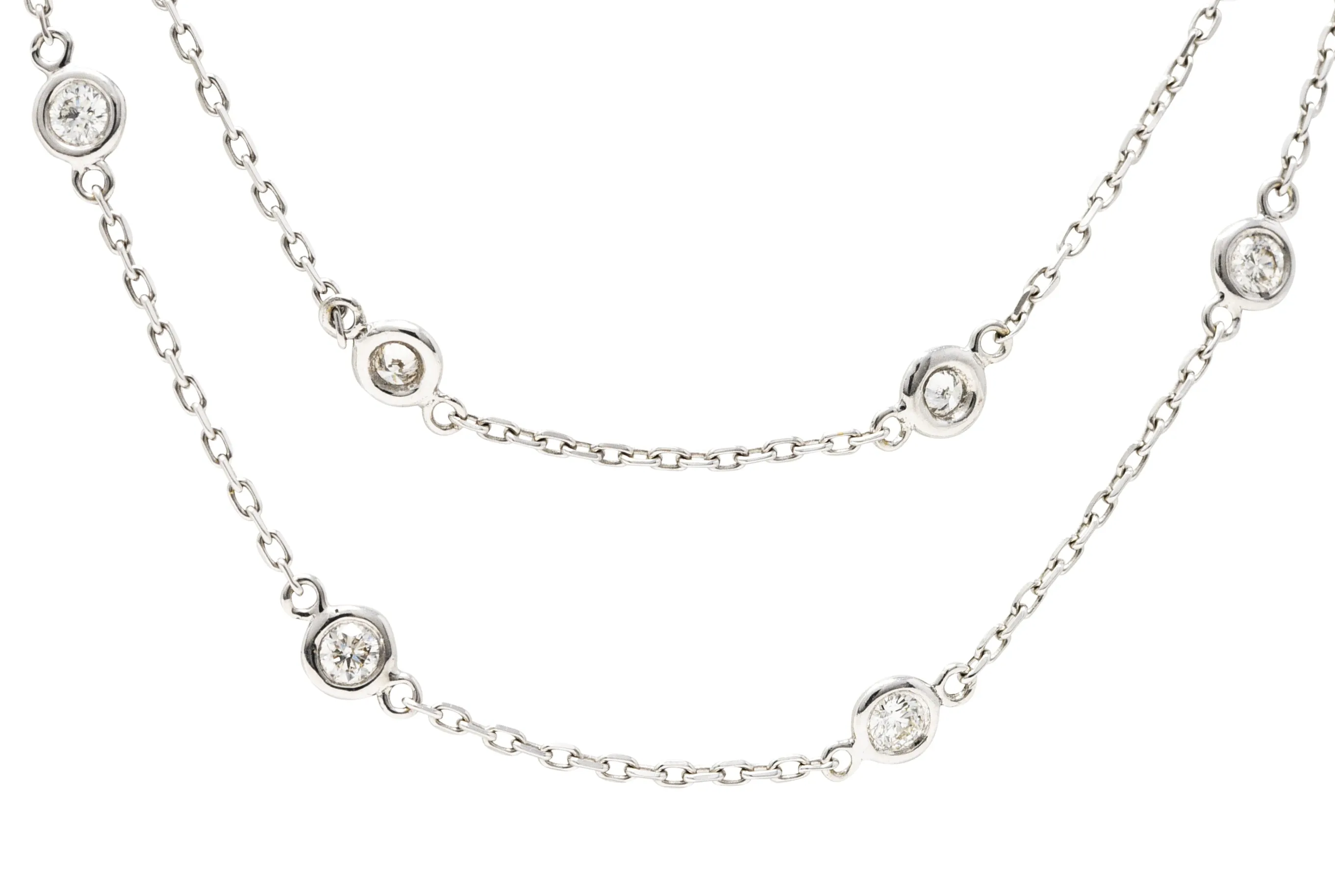 Contemporary 2.60 CTW Diamond 18 Karat White Gold By The Yard 41 IN Long Station Necklace