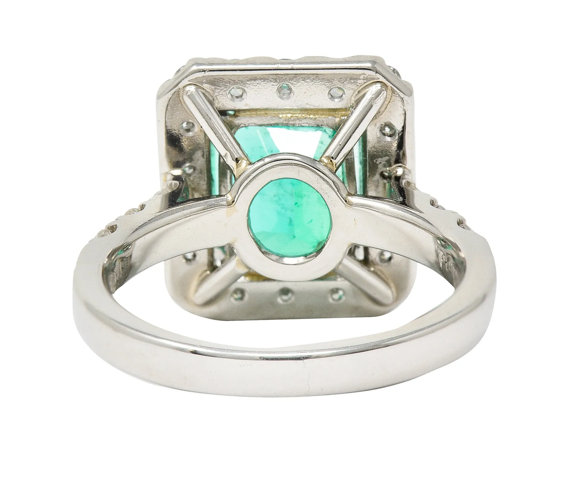 Contemporary 3.50 CTW Colombian Emerald Diamond Platinum Halo Ring GIA