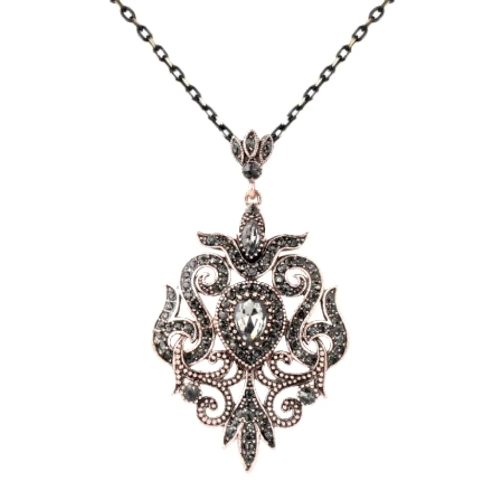 Dark Gray Crystal Ornate Pendant