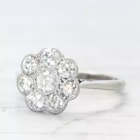 Edwardian 1.04 Carat Old Cut Diamond Daisy Cluster