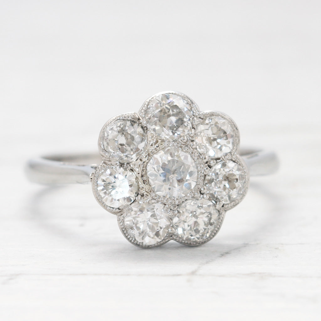 Edwardian 1.04 Carat Old Cut Diamond Daisy Cluster