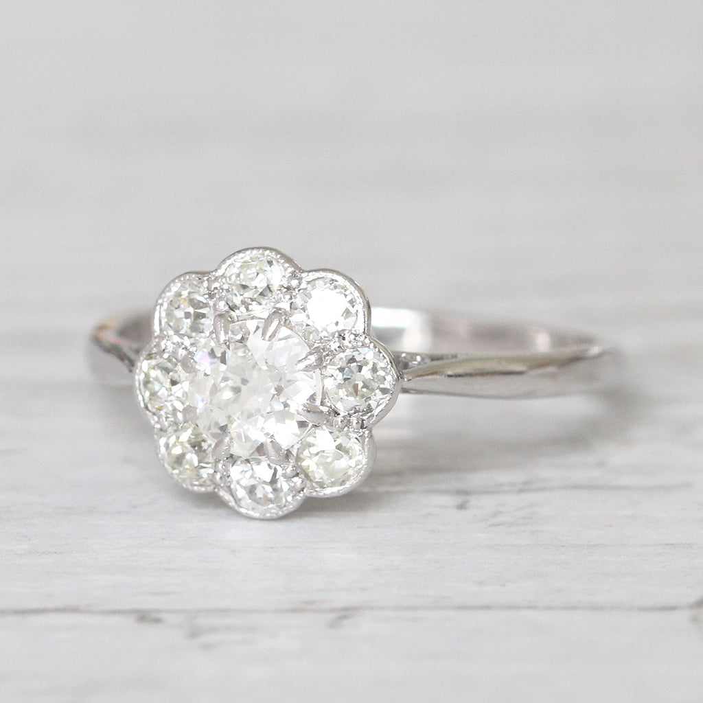 Edwardian 1.20 Carat Old European Cut Diamond Daisy Cluster