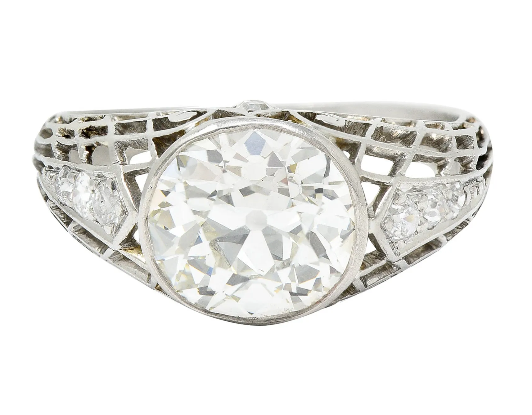 Edwardian 2.40 CTW Old European Diamond Platinum Trellis Engagement Ring