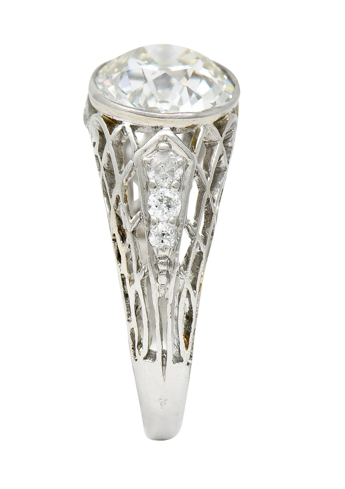 Edwardian 2.40 CTW Old European Diamond Platinum Trellis Engagement Ring