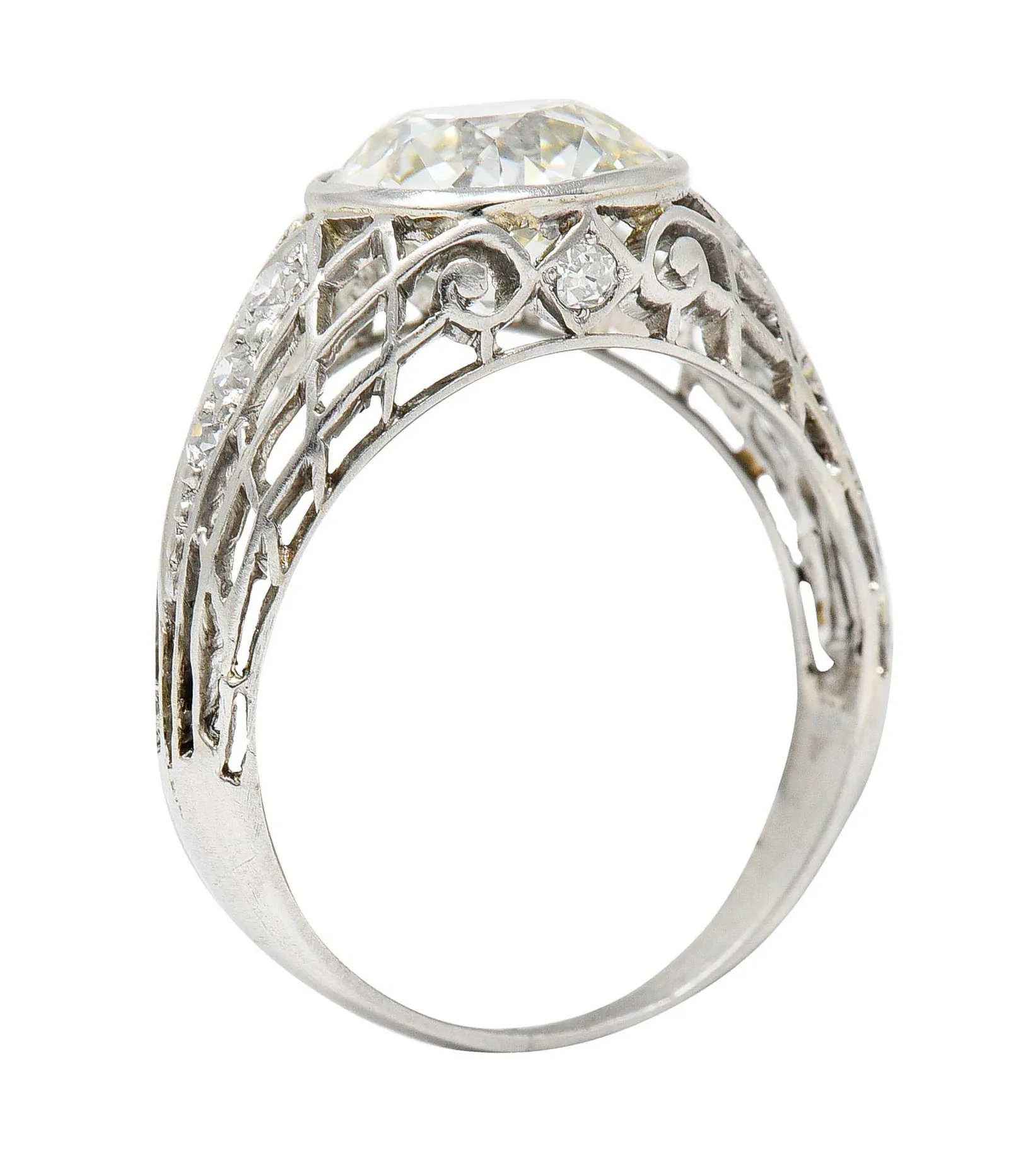 Edwardian 2.40 CTW Old European Diamond Platinum Trellis Engagement Ring