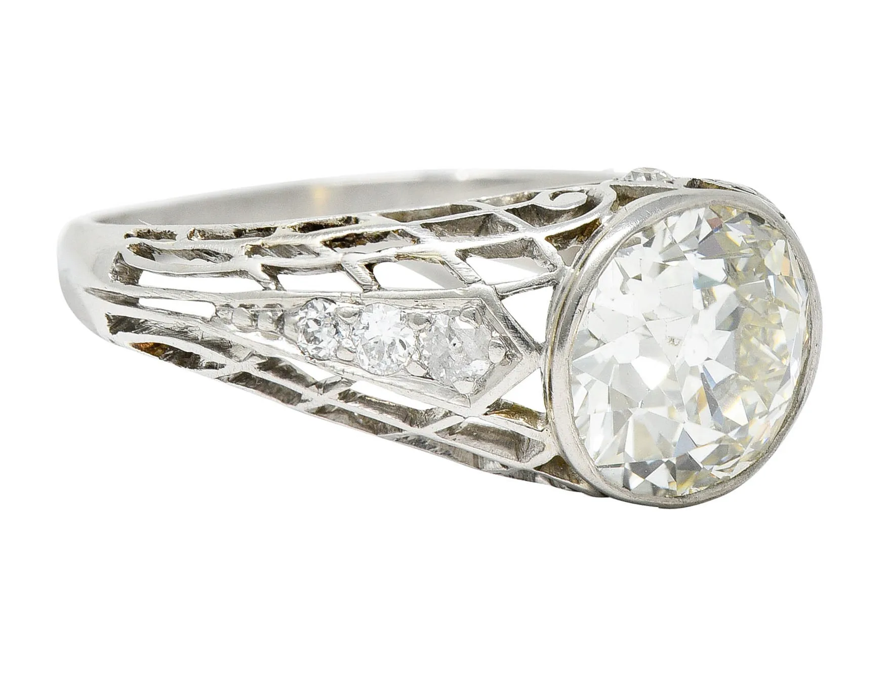 Edwardian 2.40 CTW Old European Diamond Platinum Trellis Engagement Ring