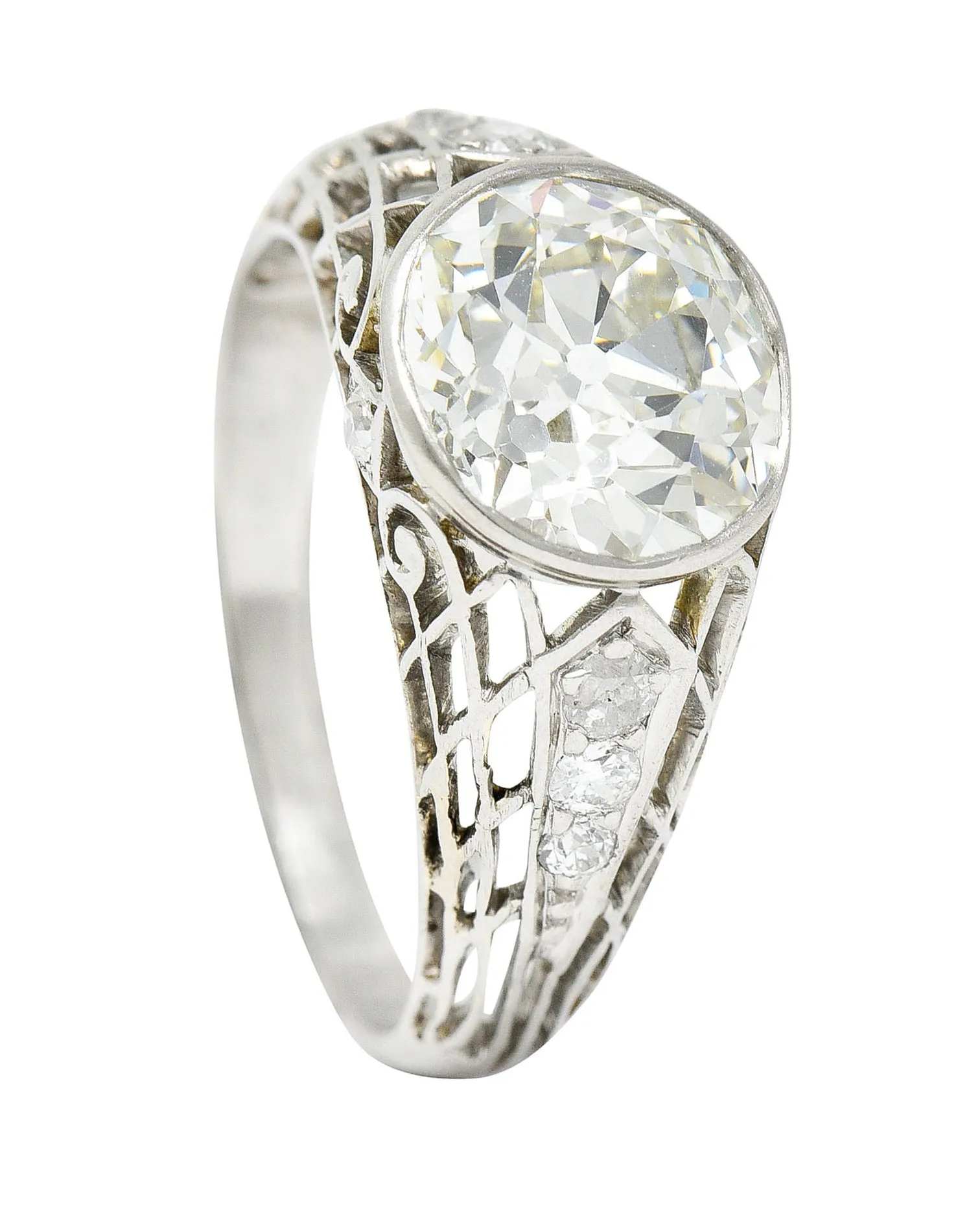 Edwardian 2.40 CTW Old European Diamond Platinum Trellis Engagement Ring