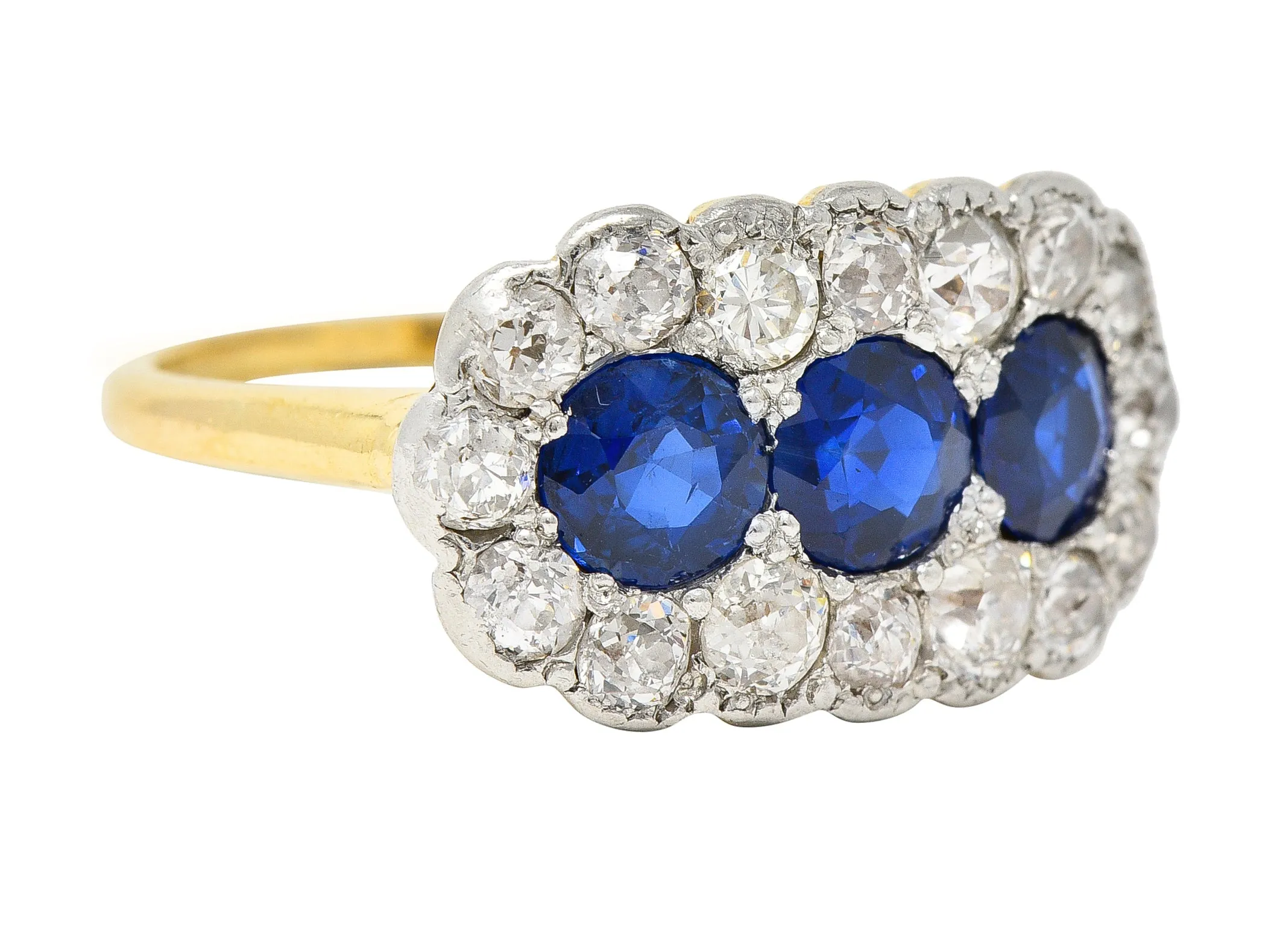 Edwardian 2.40 CTW Sapphire Diamond Platinum 14 Karat Gold Antique Cluster Ring