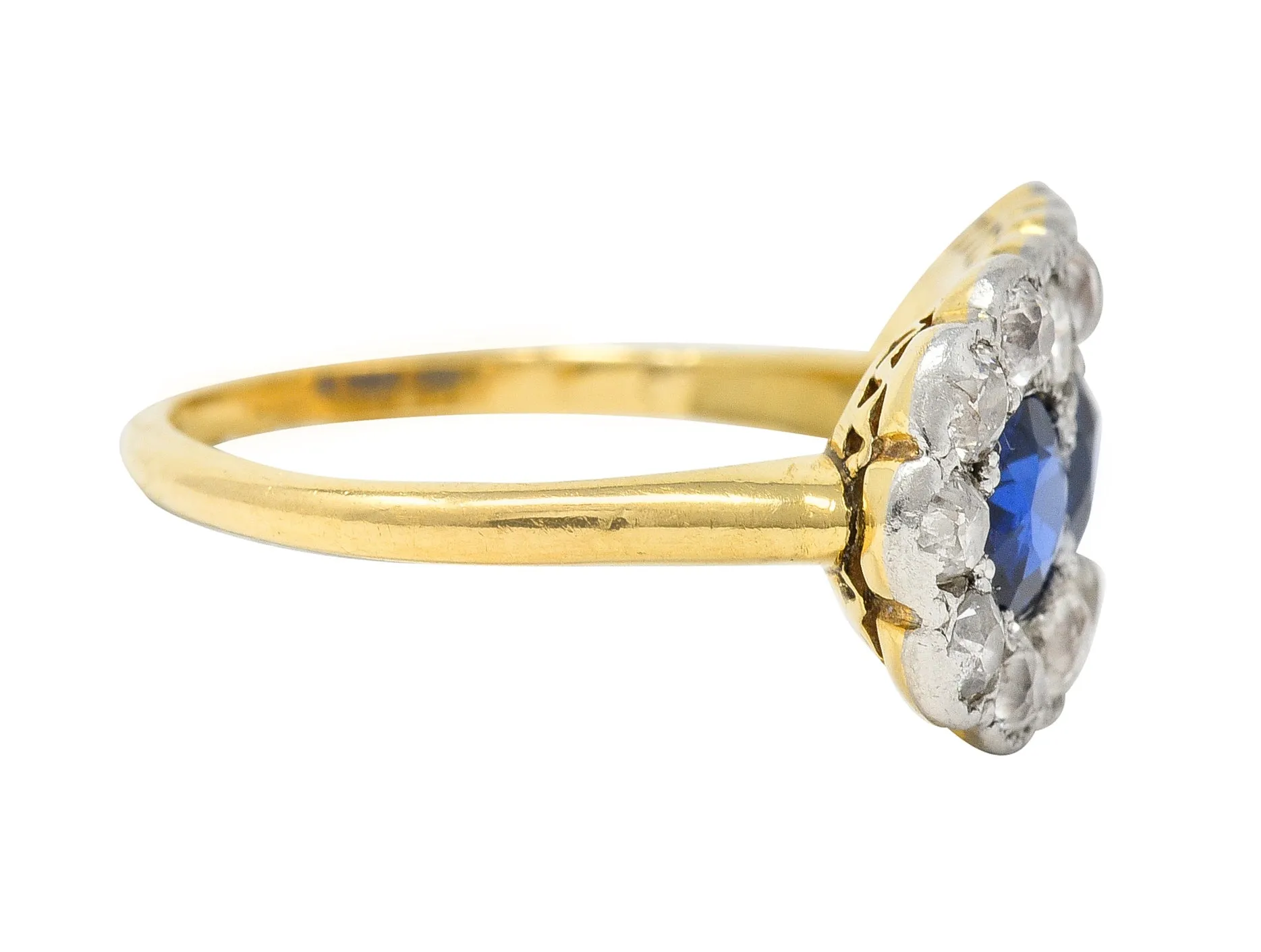 Edwardian 2.40 CTW Sapphire Diamond Platinum 14 Karat Gold Antique Cluster Ring