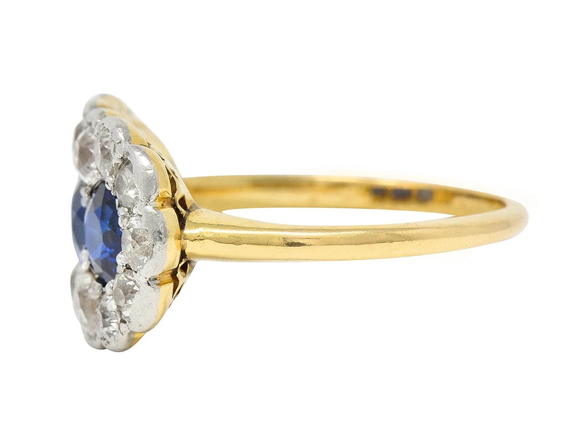 Edwardian 2.40 CTW Sapphire Diamond Platinum 14 Karat Gold Antique Cluster Ring