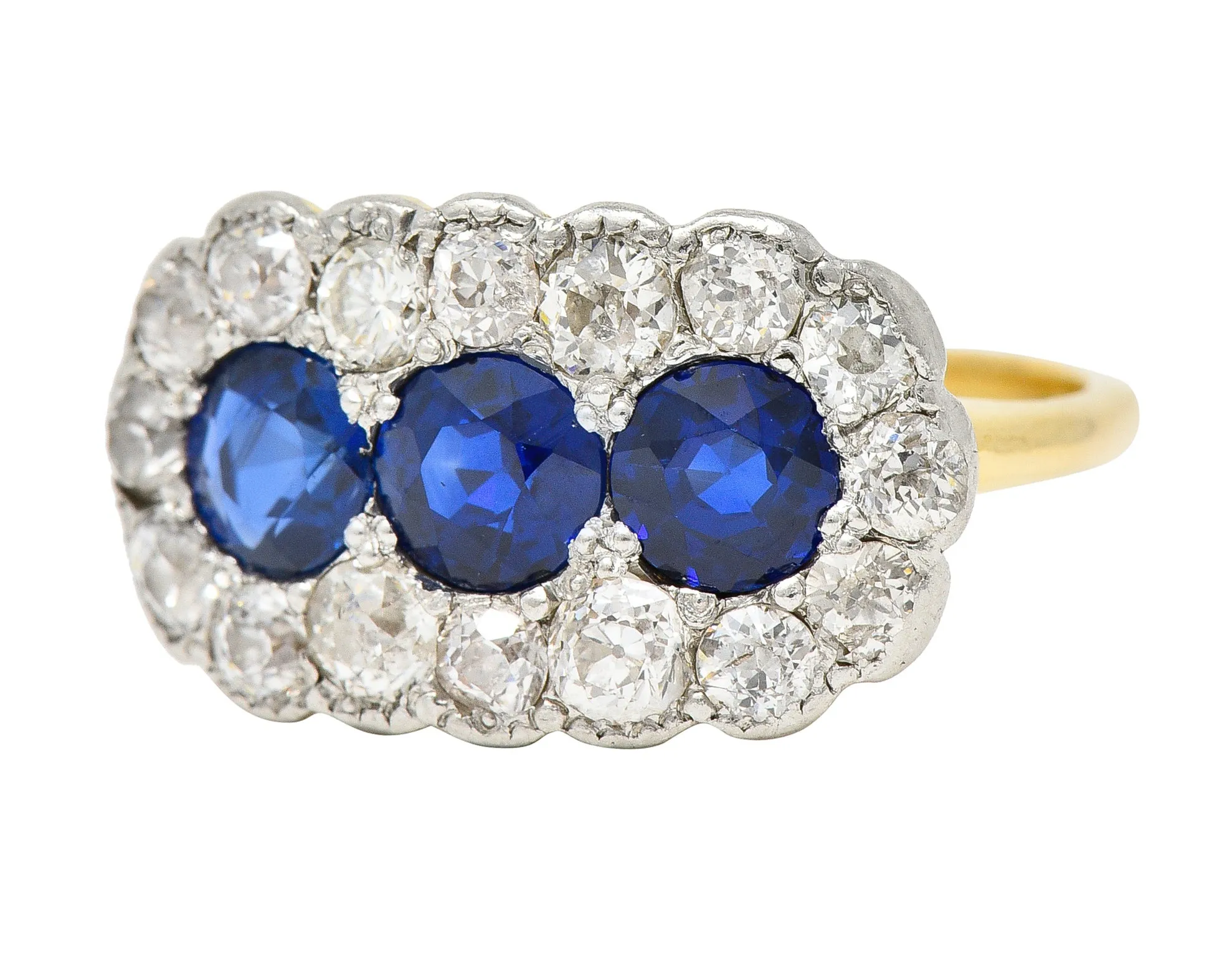 Edwardian 2.40 CTW Sapphire Diamond Platinum 14 Karat Gold Antique Cluster Ring