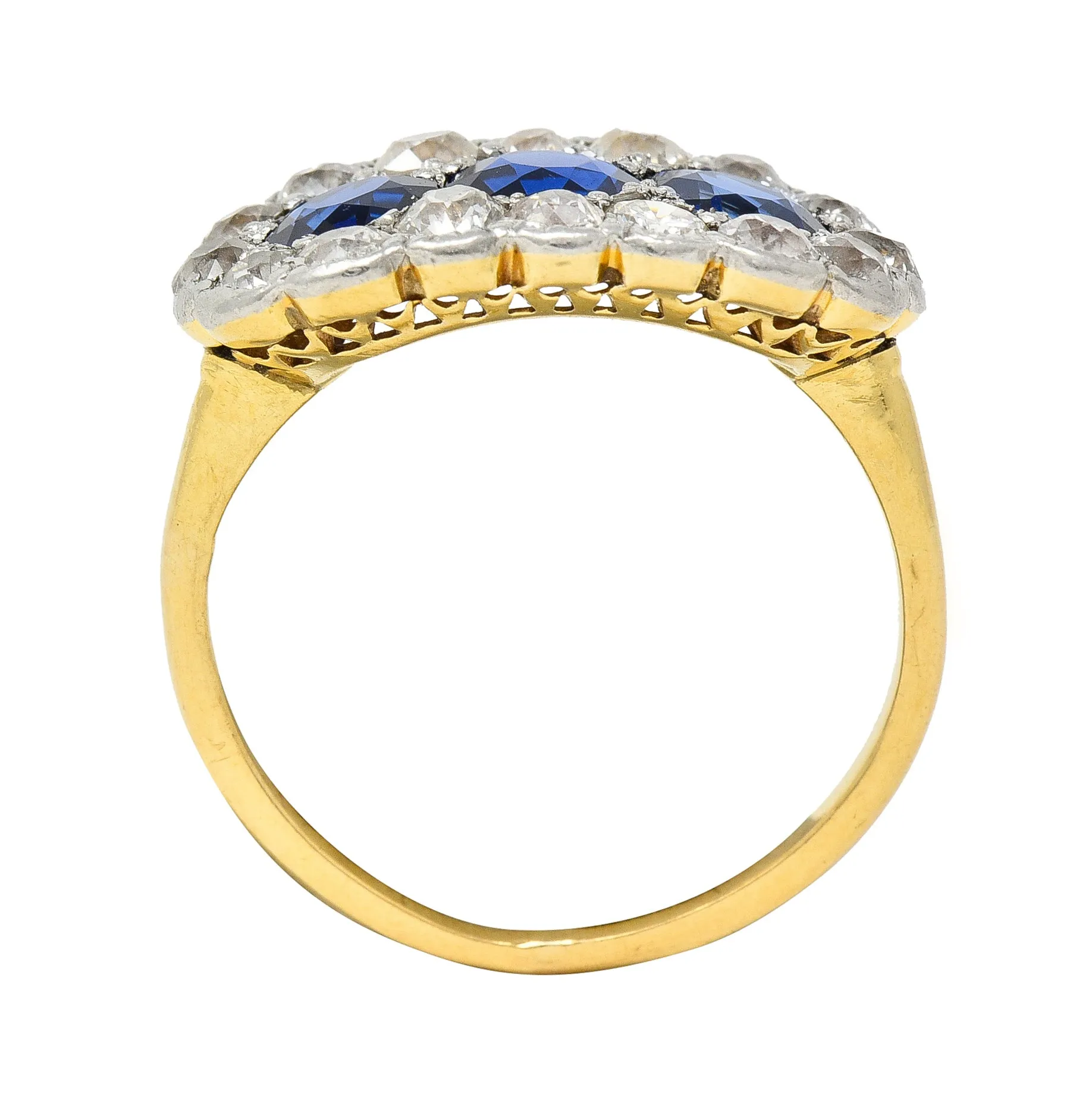 Edwardian 2.40 CTW Sapphire Diamond Platinum 14 Karat Gold Antique Cluster Ring