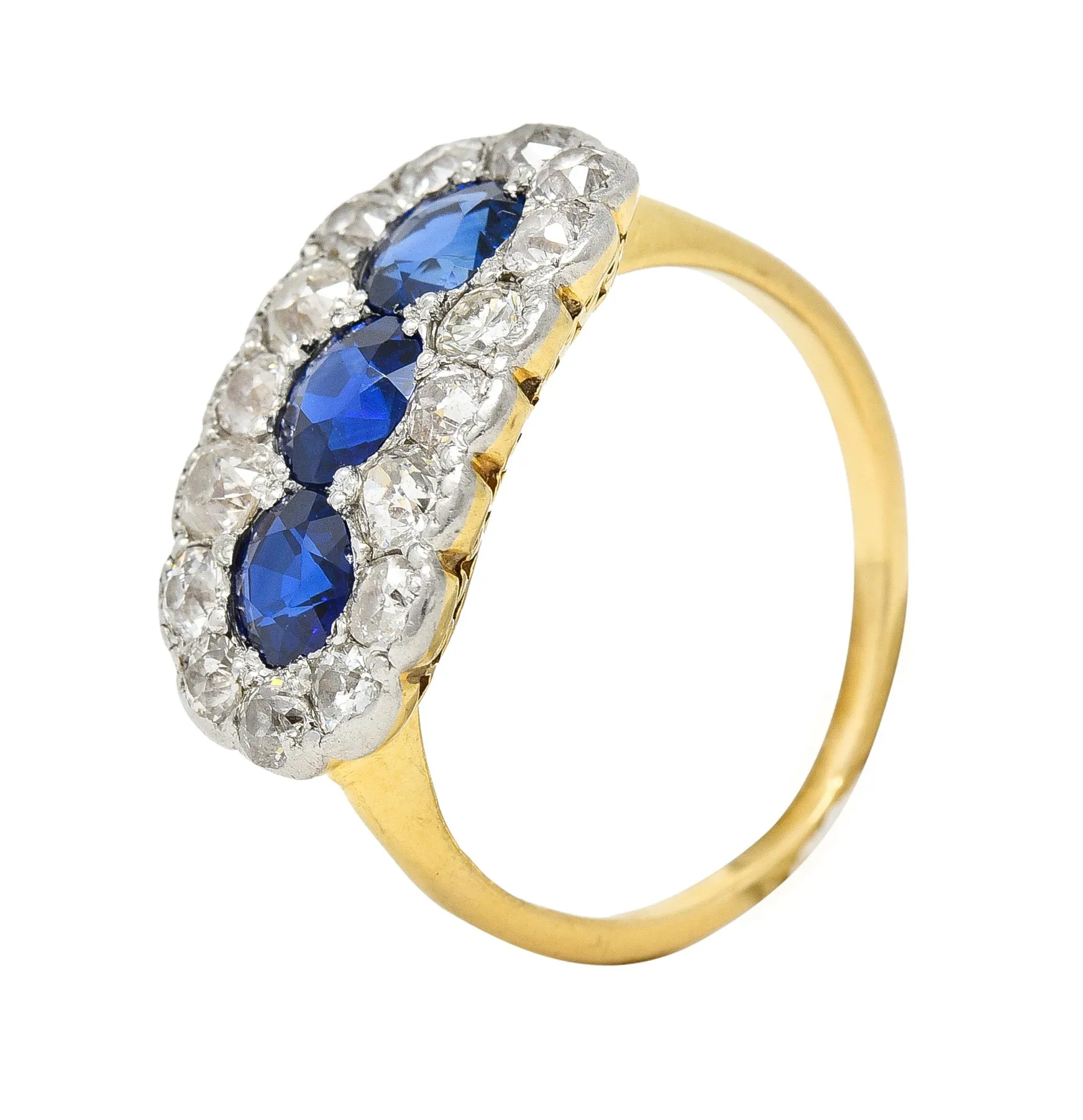 Edwardian 2.40 CTW Sapphire Diamond Platinum 14 Karat Gold Antique Cluster Ring