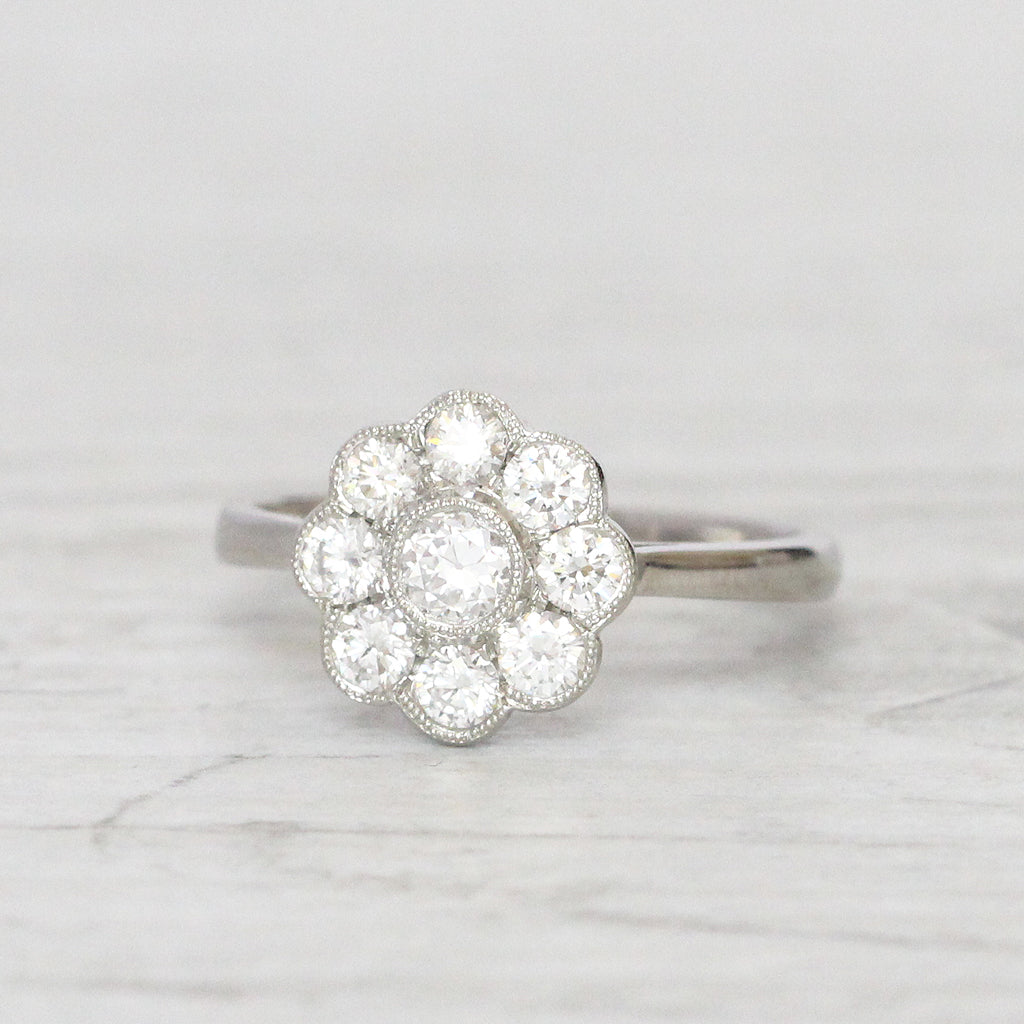 Edwardian Style 0.75 Carat Old European Cut Diamond Daisy Cluster