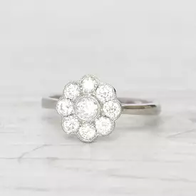 Edwardian Style 0.75 Carat Old European Cut Diamond Daisy Cluster