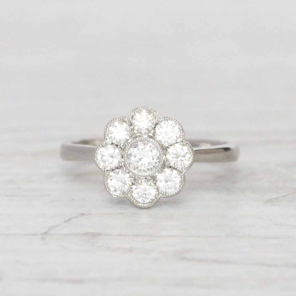 Edwardian Style 0.75 Carat Old European Cut Diamond Daisy Cluster