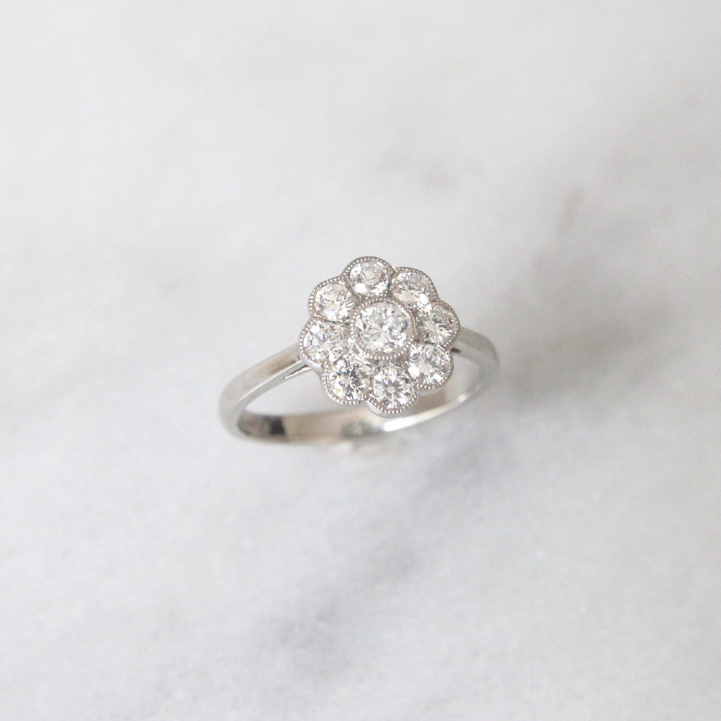 Edwardian Style 0.75 Carat Old European Cut Diamond Daisy Cluster