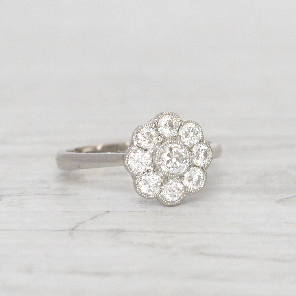 Edwardian Style 0.75 Carat Old European Cut Diamond Daisy Cluster