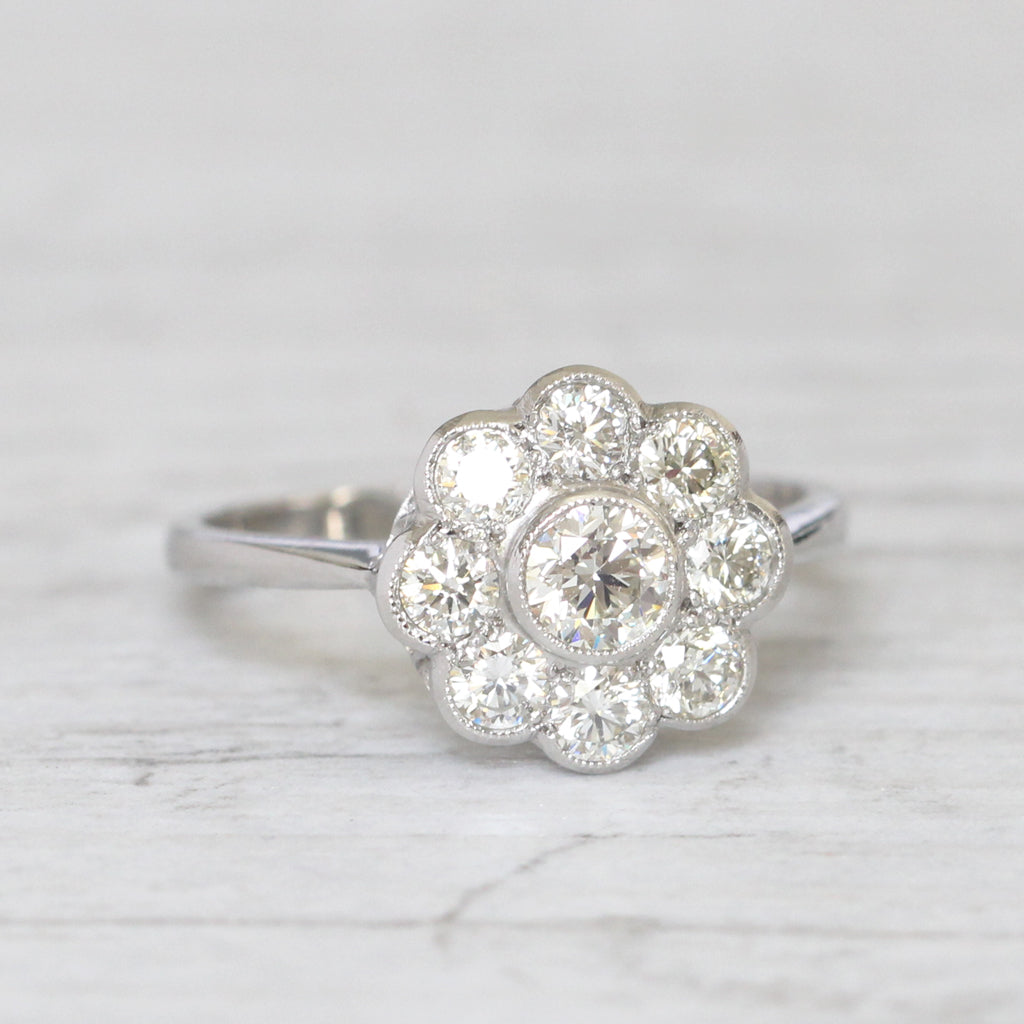 Edwardian Style 0.97 Carat Brilliant Cut Diamond Daisy Cluster