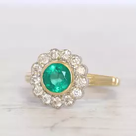 Edwardian Style 1.07 Carat Emerald and Diamond Cluster