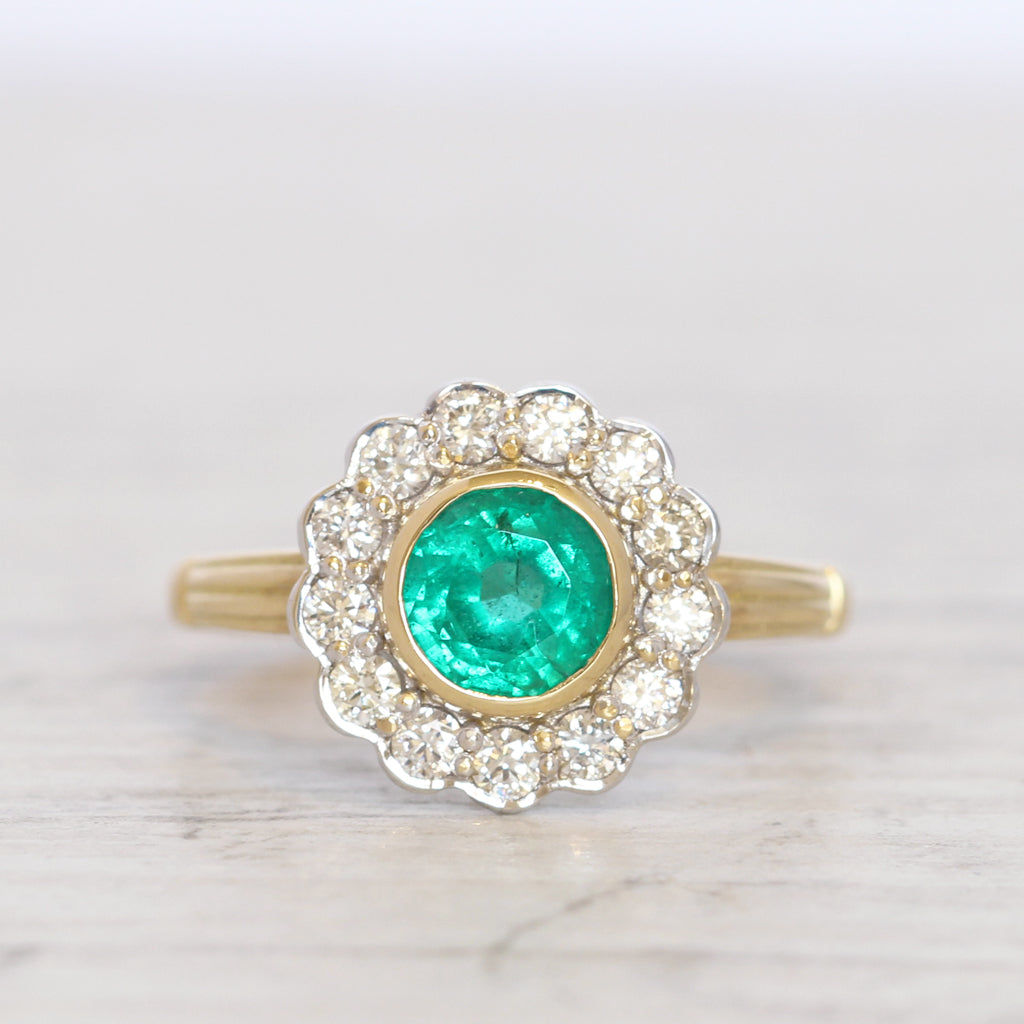 Edwardian Style 1.07 Carat Emerald and Diamond Cluster