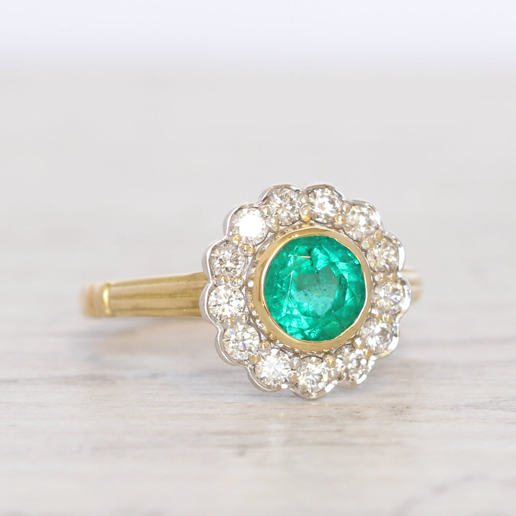 Edwardian Style 1.07 Carat Emerald and Diamond Cluster