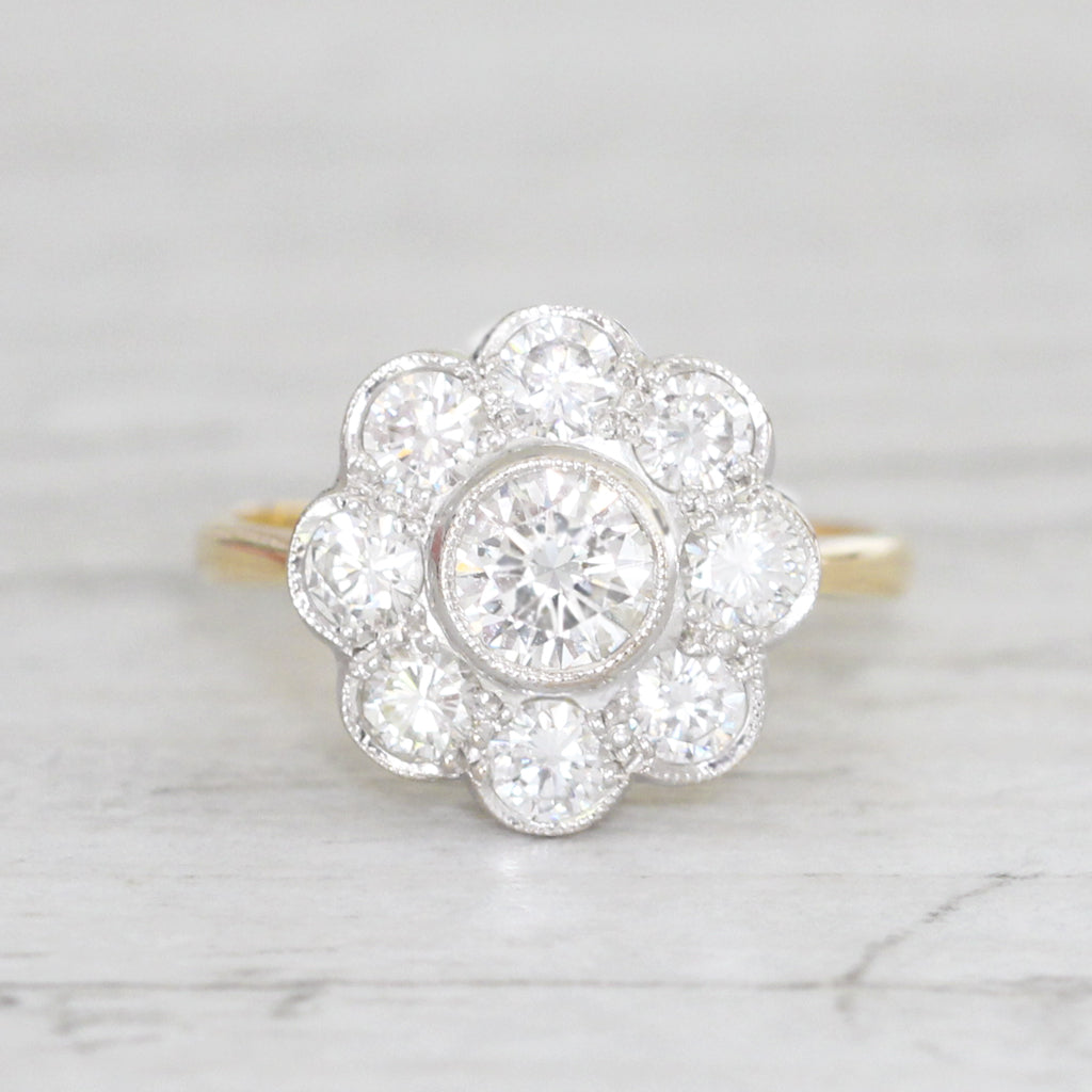 Edwardian Style 1.30 Carat Brilliant Cut Diamond Daisy Cluster