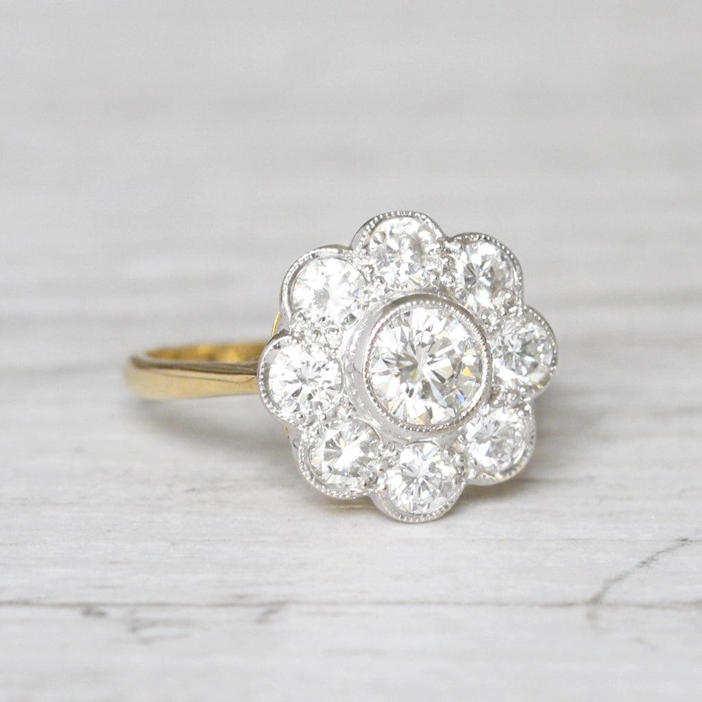 Edwardian Style 1.30 Carat Brilliant Cut Diamond Daisy Cluster