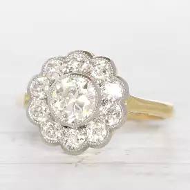 Edwardian Style 1.51 Carat Old European Cut Diamond Cluster