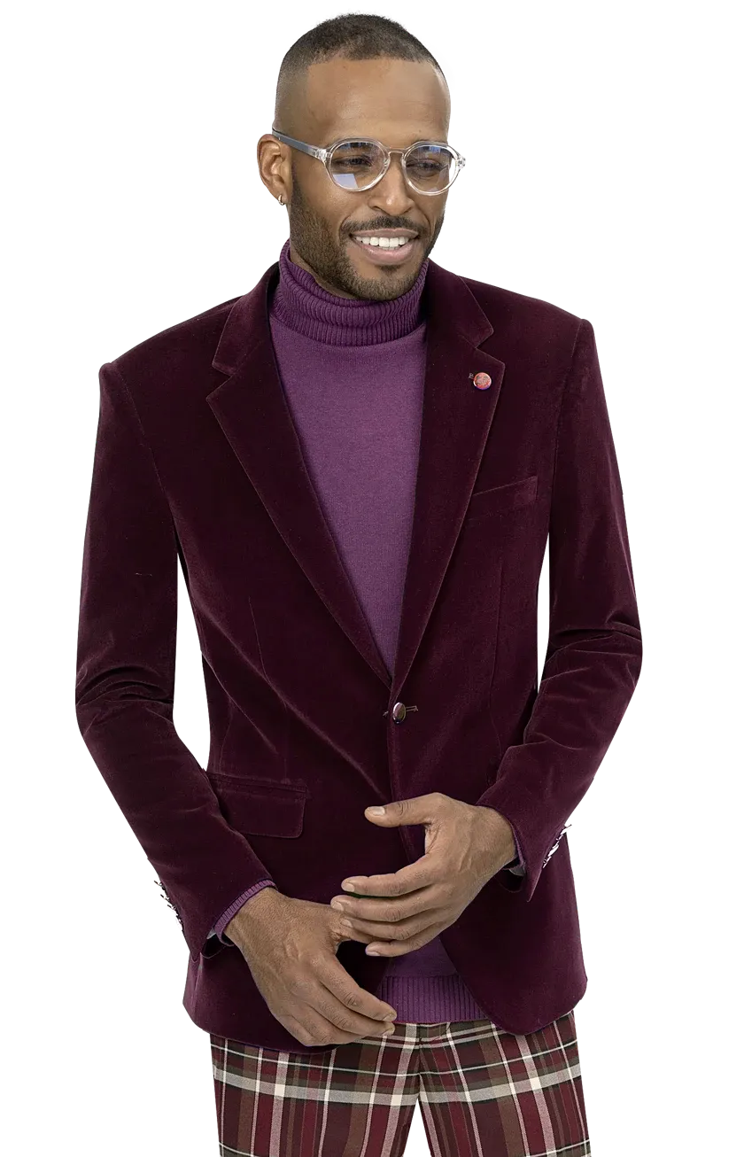 EJ Samuel Burgundy Velvet Blazer J134