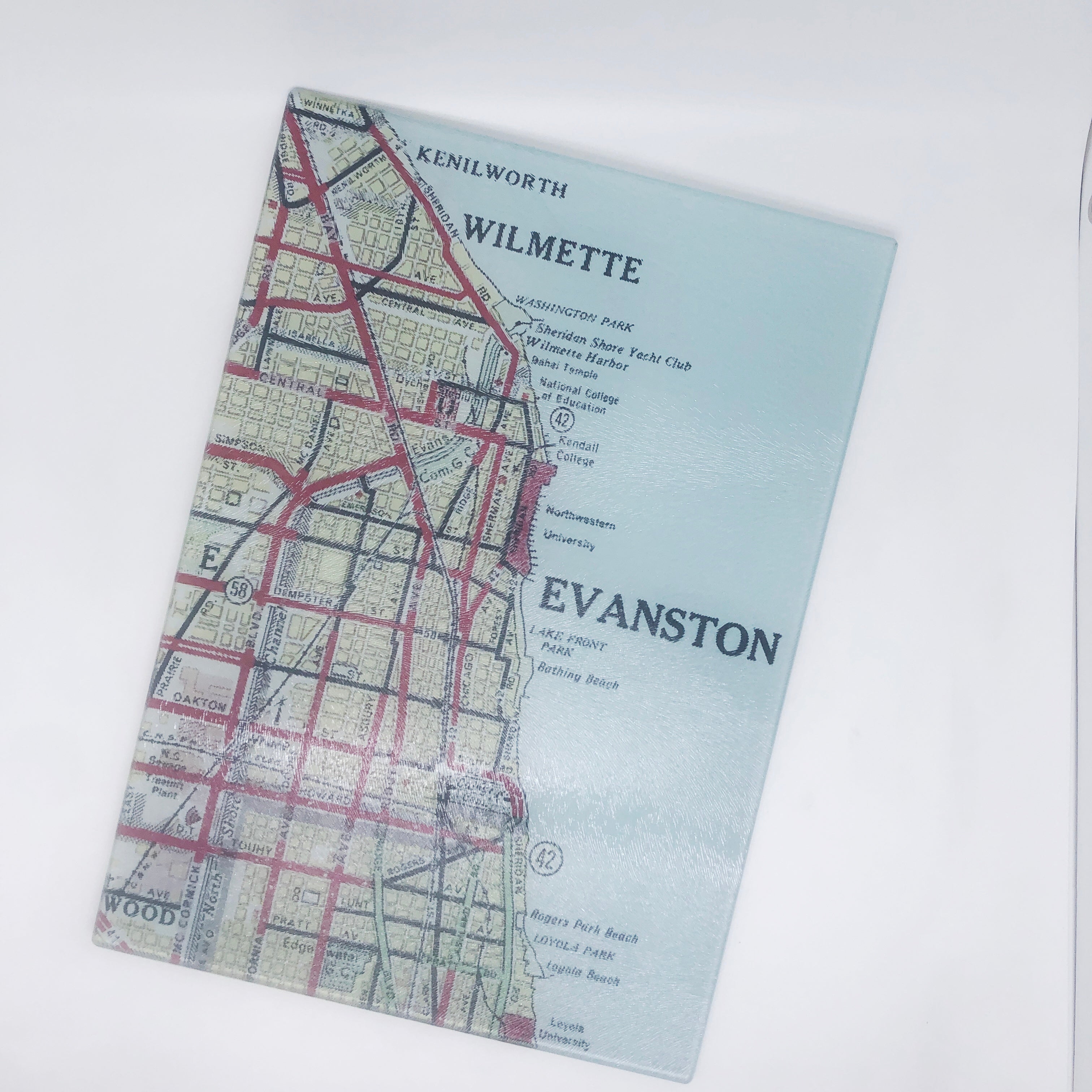 Evanston Map Glass Cutting Board