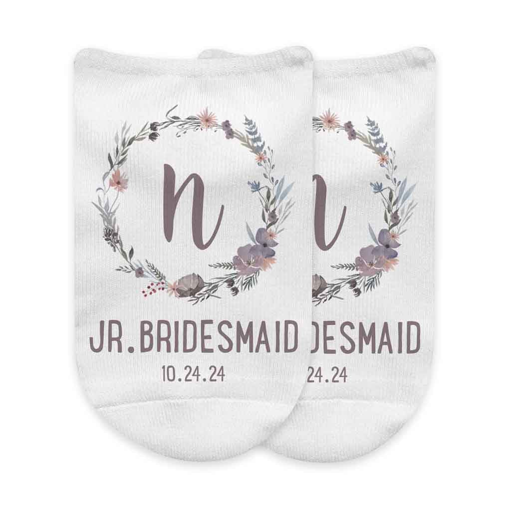 Floral Wedding Monogram No Show Socks for the Bridal Party