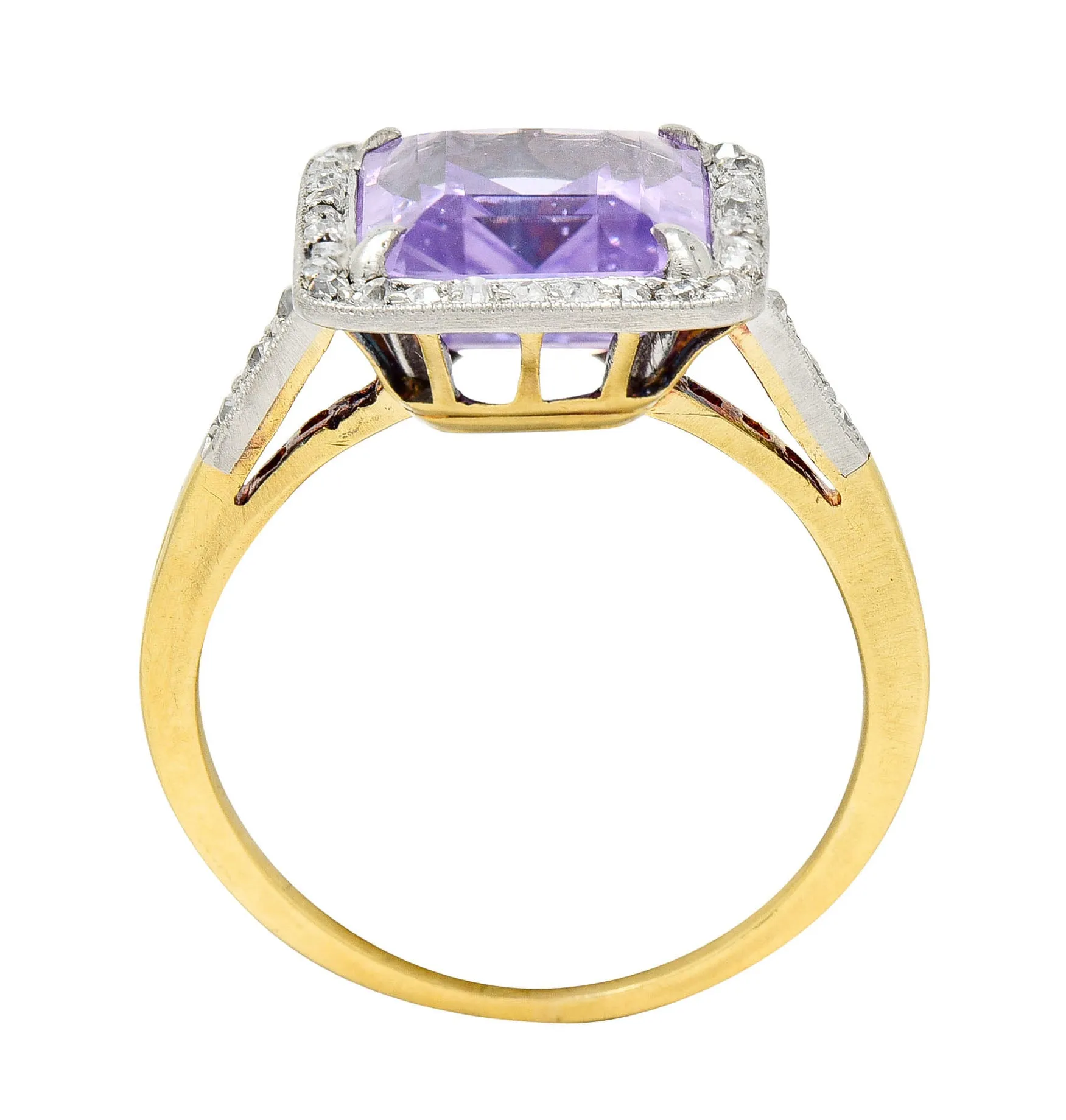 French Edwardian 5.24 CTW No Heat Lavender Sapphire Diamond Platinum 18 Karat Gold Antique Ring