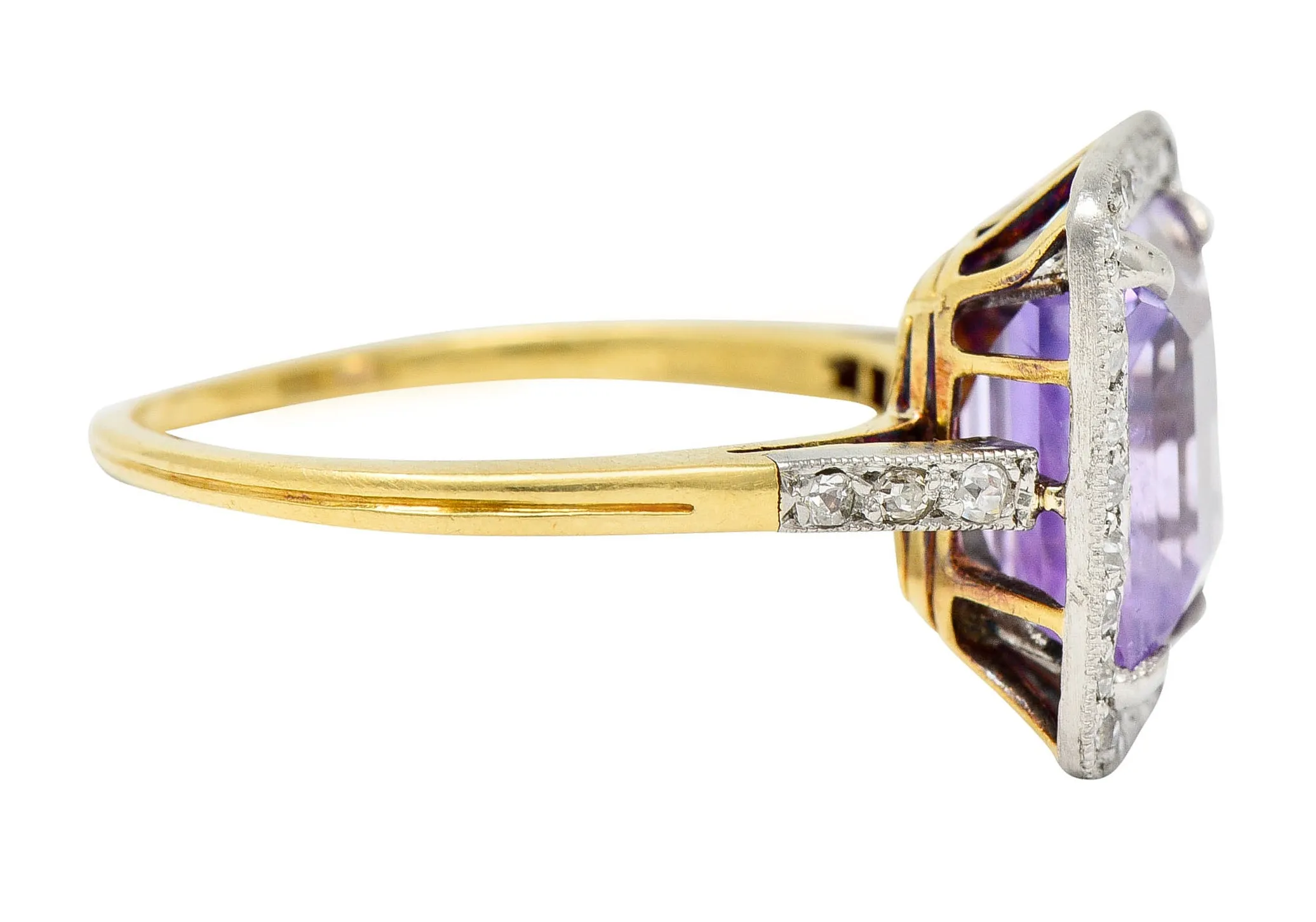 French Edwardian 5.24 CTW No Heat Lavender Sapphire Diamond Platinum 18 Karat Gold Antique Ring