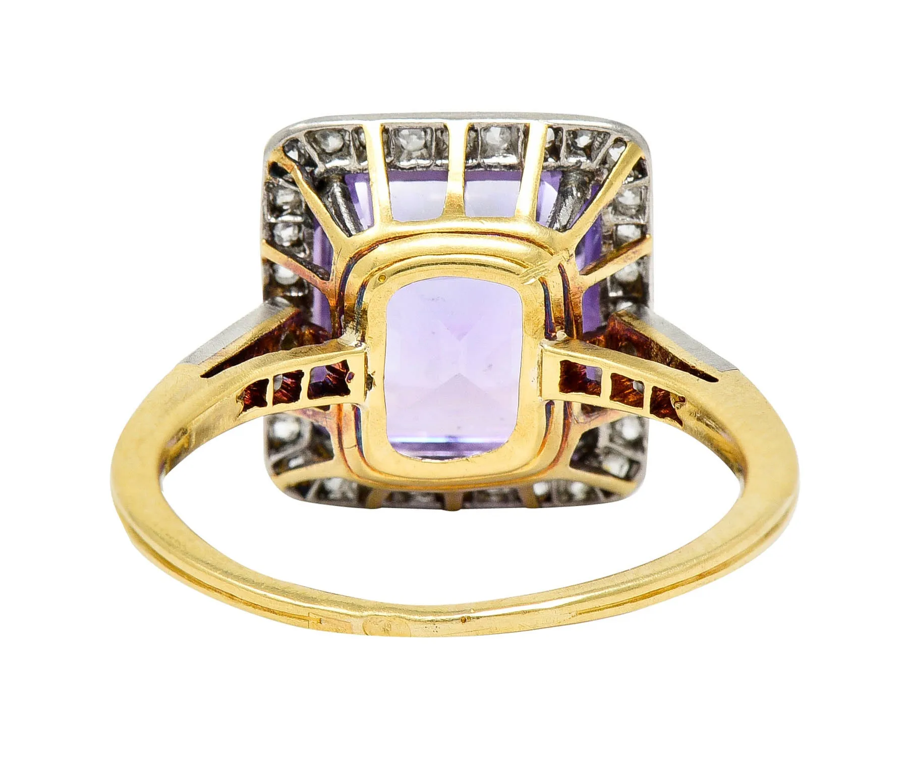 French Edwardian 5.24 CTW No Heat Lavender Sapphire Diamond Platinum 18 Karat Gold Antique Ring