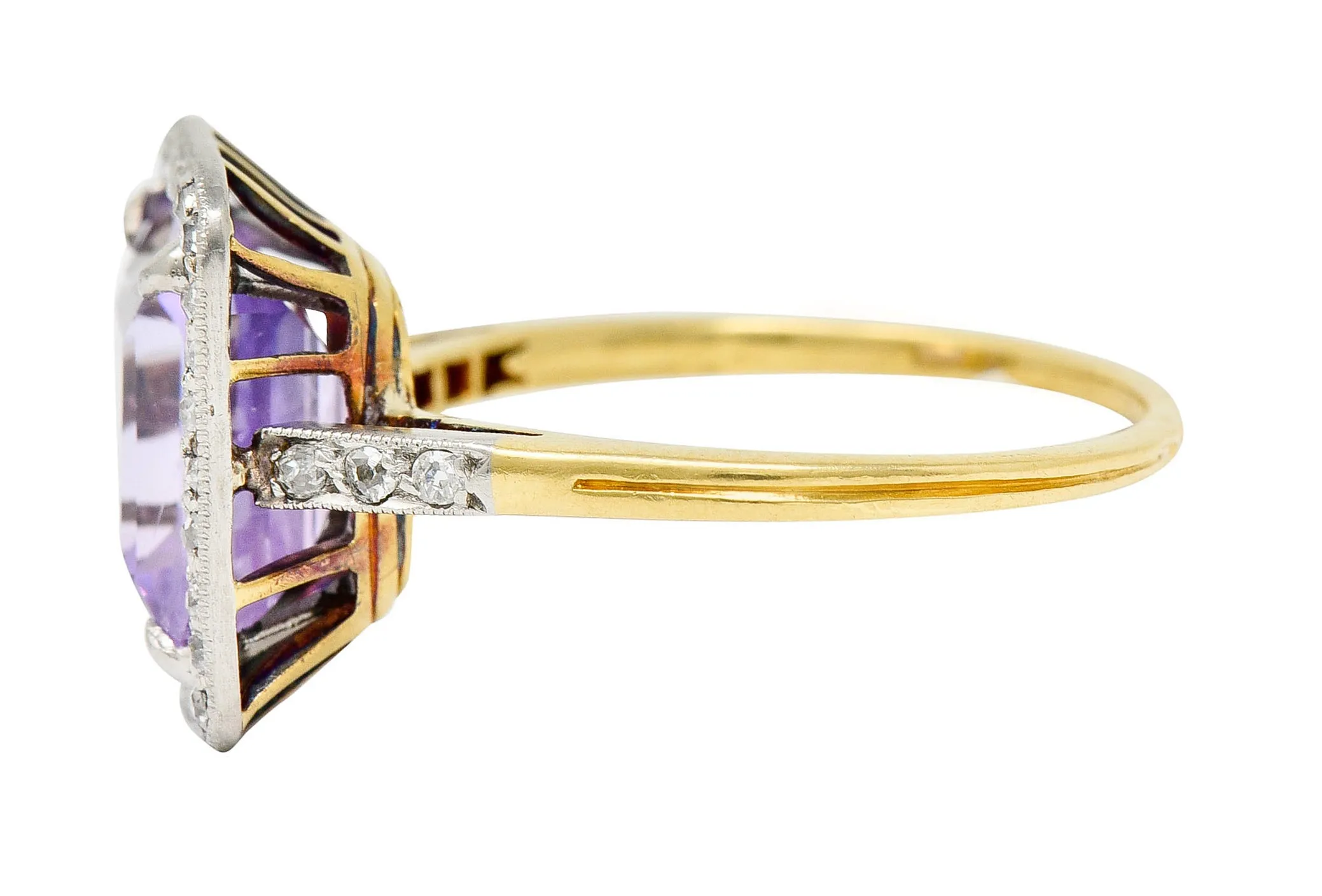 French Edwardian 5.24 CTW No Heat Lavender Sapphire Diamond Platinum 18 Karat Gold Antique Ring