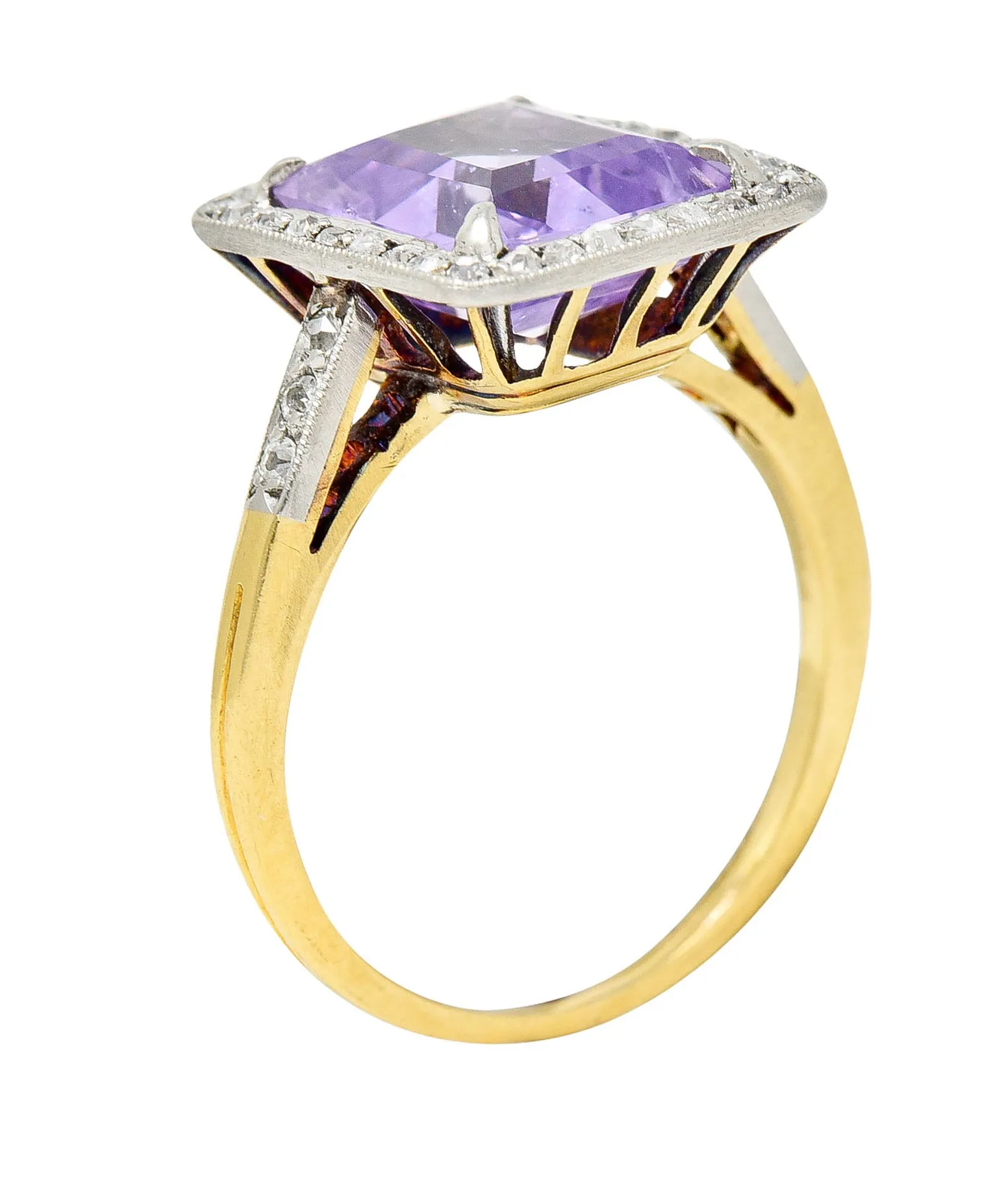 French Edwardian 5.24 CTW No Heat Lavender Sapphire Diamond Platinum 18 Karat Gold Antique Ring