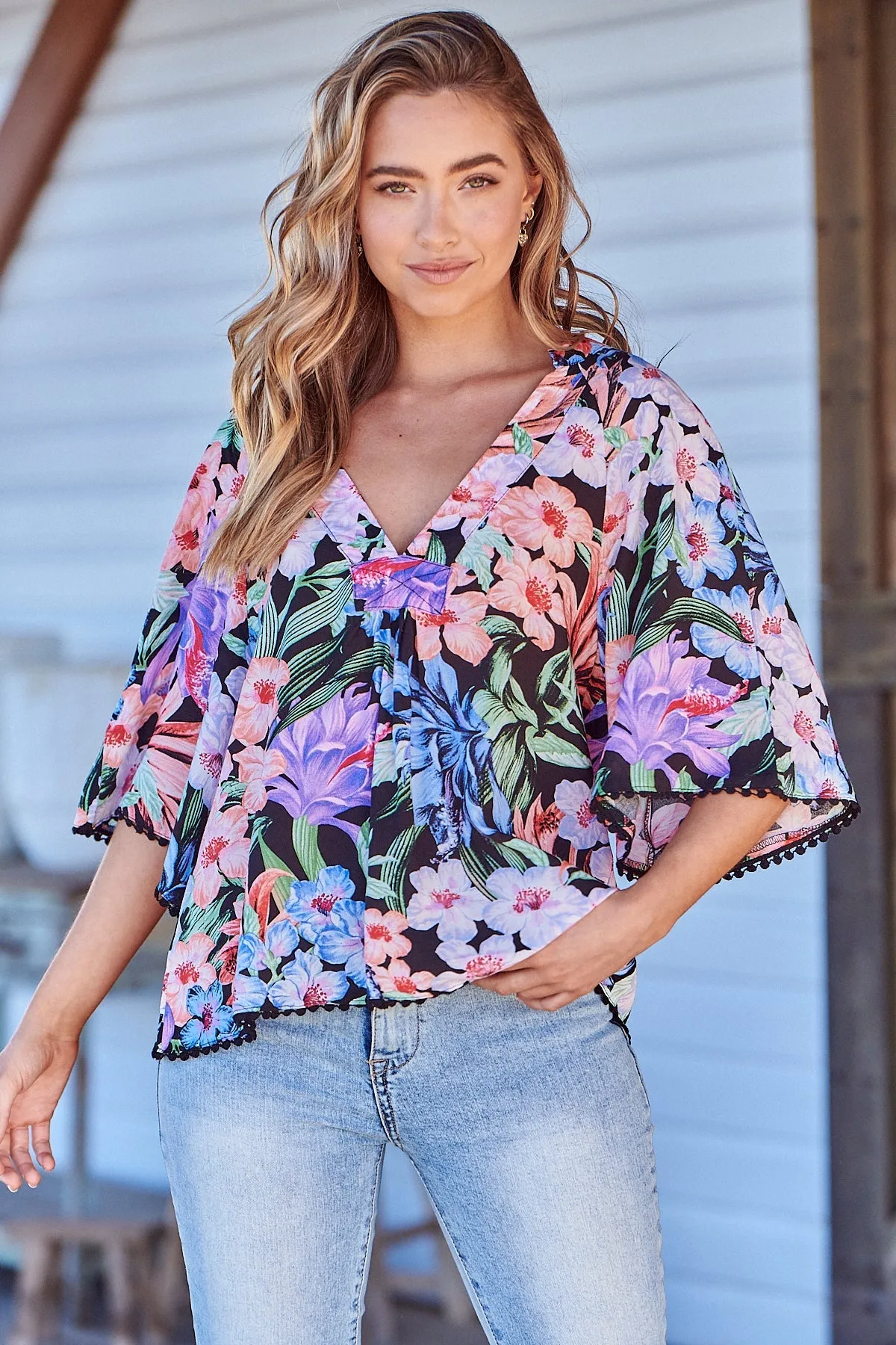 Gabriella Top Midnight Tropics Print