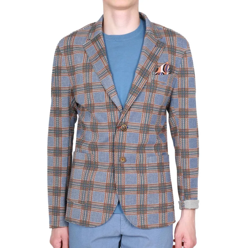 GIACCA BLAZER A QUADRI, AZZURRO